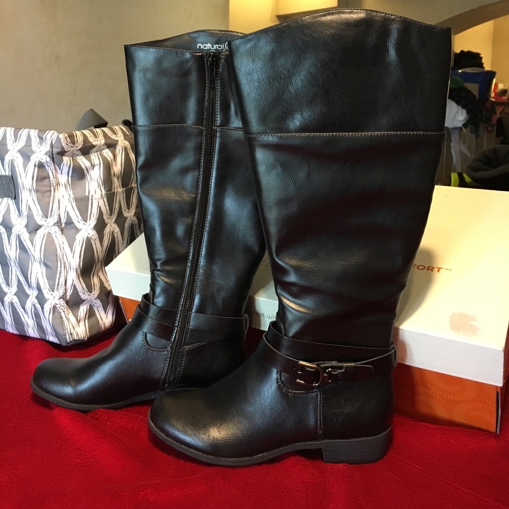 New Women's Long Black Boots Sz 6 Wide Calf